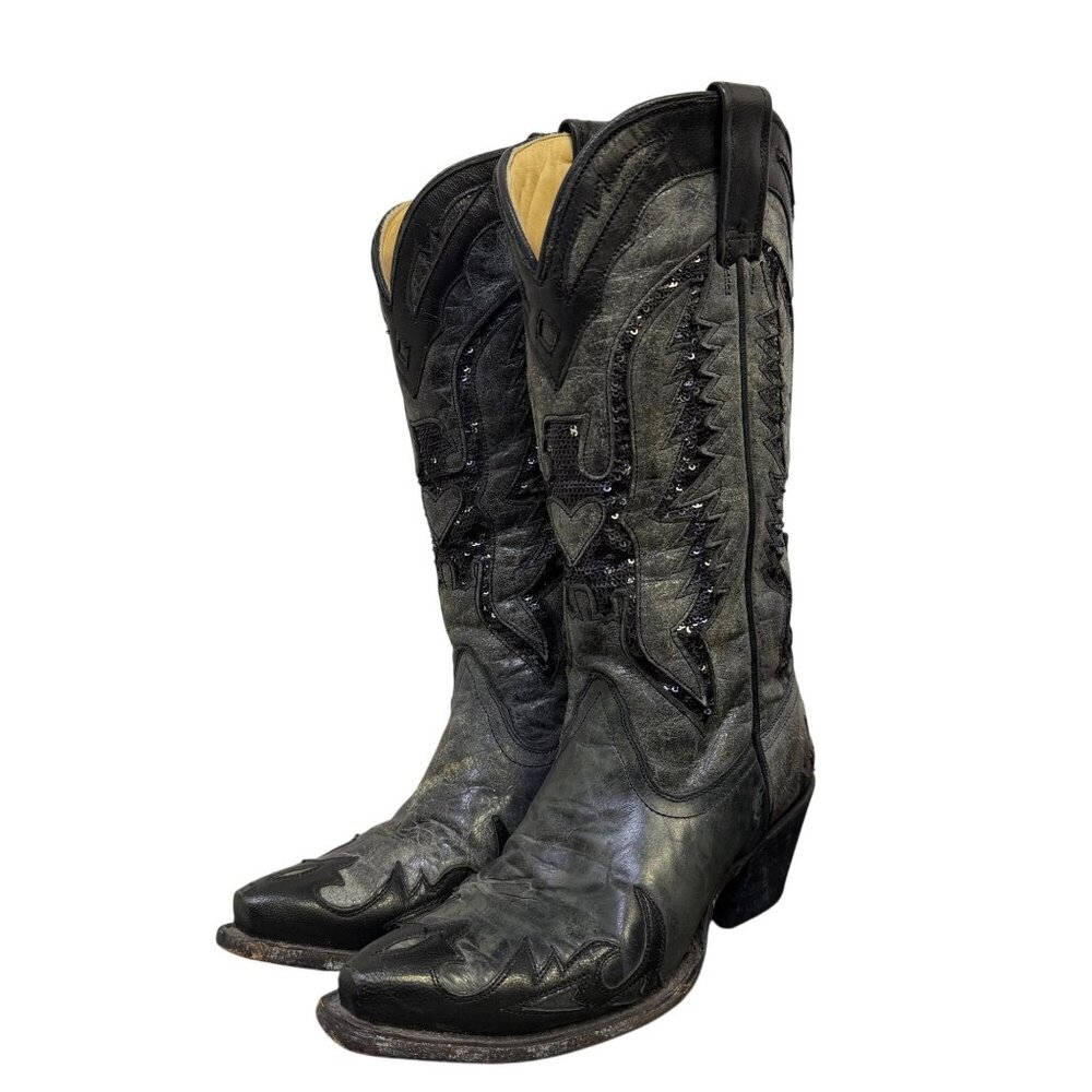 Corral Black & Grey Western Cowboy Boots Sz 6